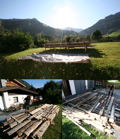Matratzenlager hout check  collage de Berghut Rauris Oostenrijk bergwandelen